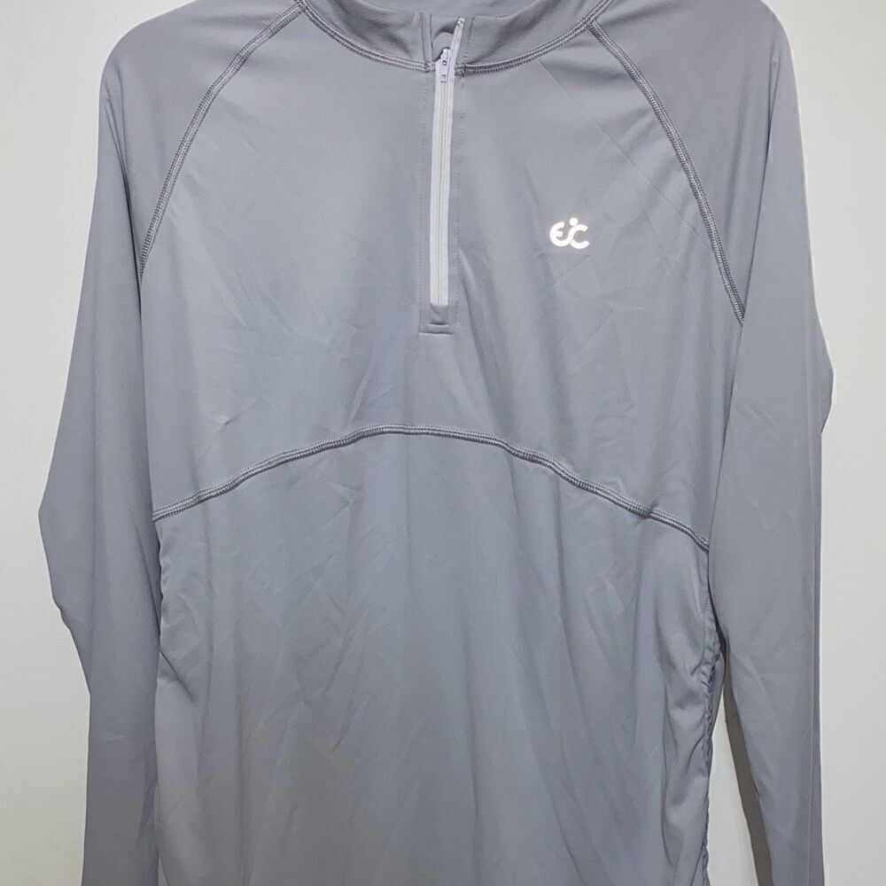 Ewedoos Women's Gray Quarter Zip Drawstring Long Sleeve Rash Guard Size Large